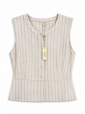 NWT Max Studio London XS Peplum Top Ivory Black Stripe Linen Blend $118